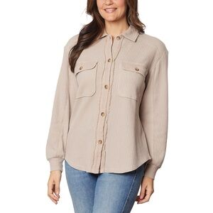 NWT From Free People Briggs Women's Button Front Waffle Shirt Tan M